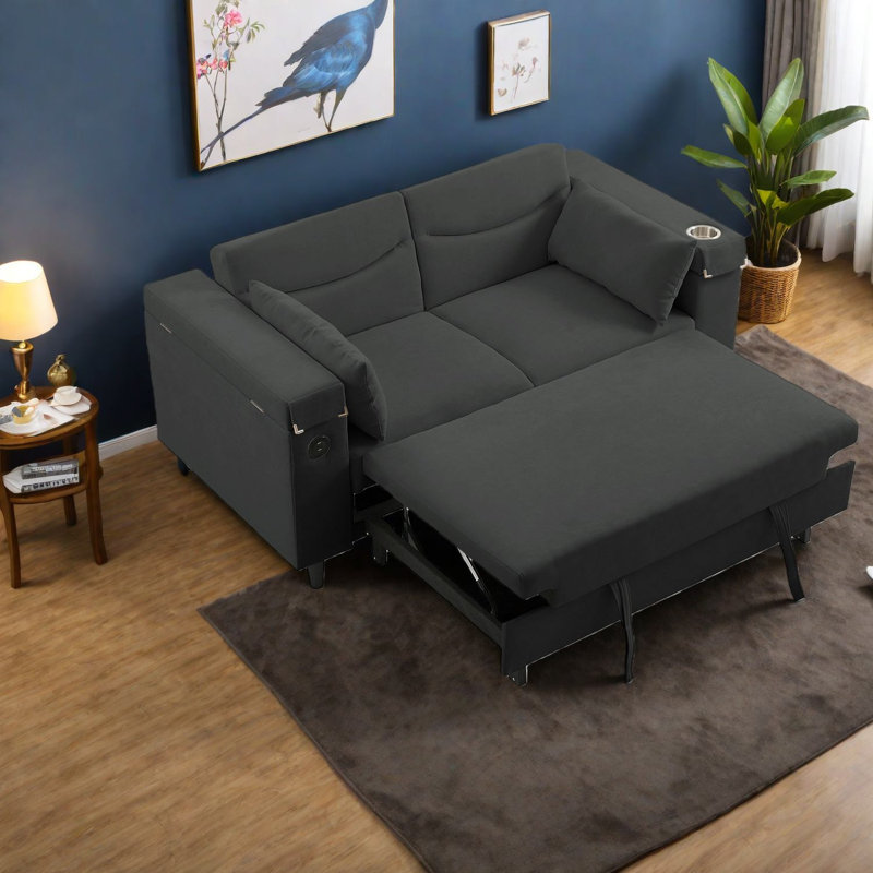 Multifunctional Chenille Sofas, Dark Gray, Modern Style With Usb Port