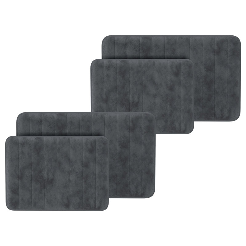 Lavish Home Bathroom Rugs - 4-Piece Memory Foam Bath Mats with Microfiber Top - Non-Slip Absorbent Rugs for Shower, Laundry, or Kitchen