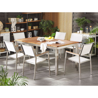 Lothen 6 - Person Teak Patio Dining Set with Rectangular Table , Cushions Included