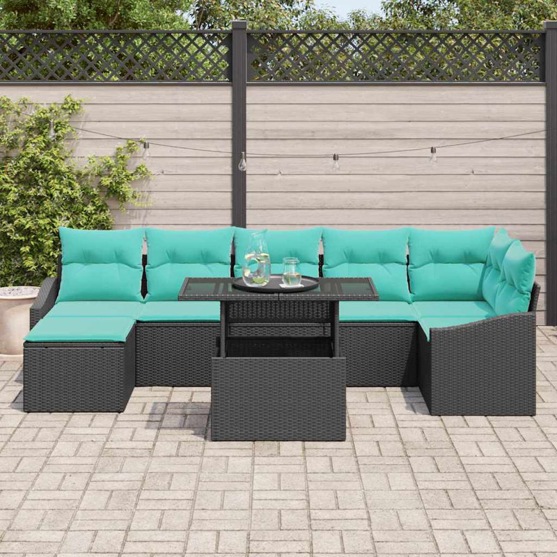 Ensemble de canapé de jardin avec coussin vidaXL 8 pièces vidaXL, Coussin bleu / cadre noir