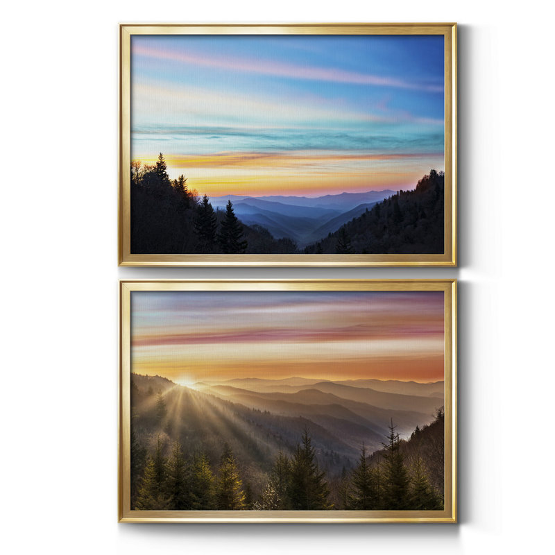 River Valley Sundown - ensemble de 2 reproductions de cadres photo, Or, H 42,5 po x l 61 po x P 1 po