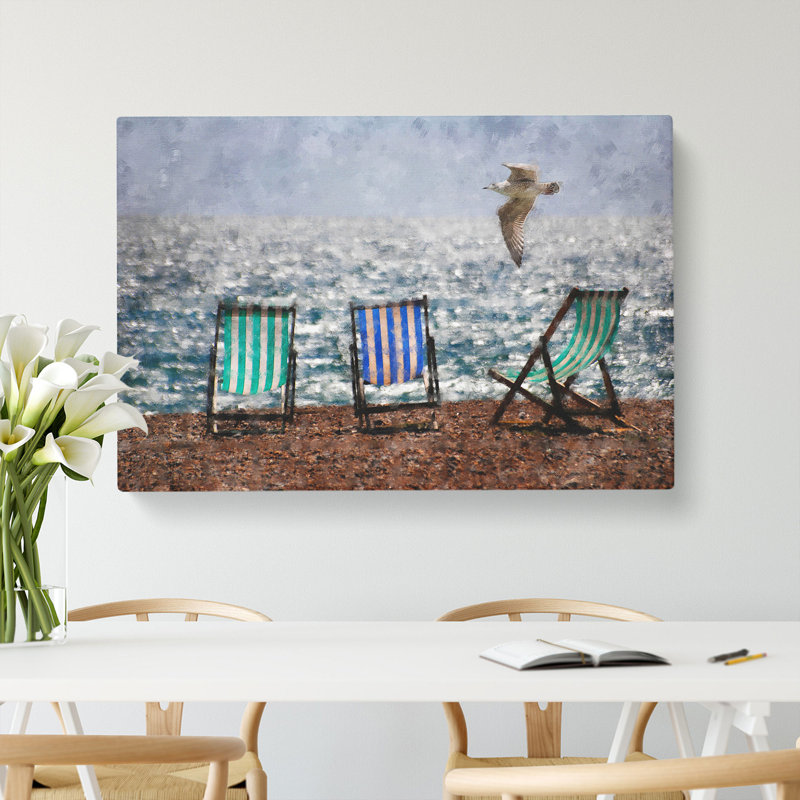 Seagull over Brighton Beach Deckchairs - Wrapped Canvas, 40cm H x 60cm W x 3cm D