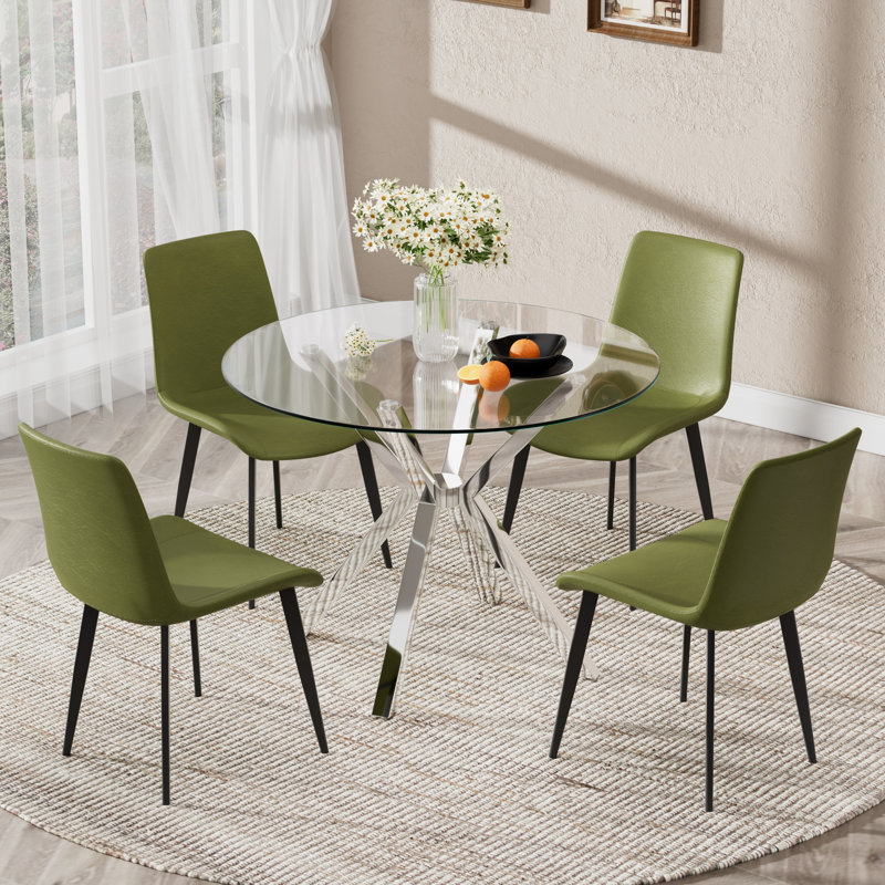 Ensemble de salle à manger Modern, 5 Pieces: Table, 4 Chairs, Green, Silver