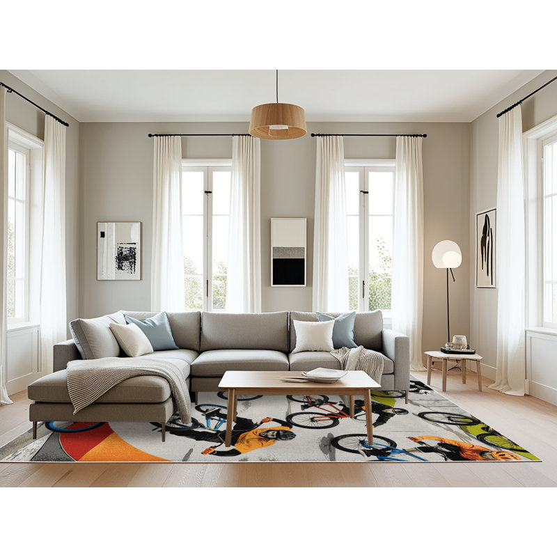 Tapis beige lavable à la machine, Rectangulaire 8 pi x 12 pi