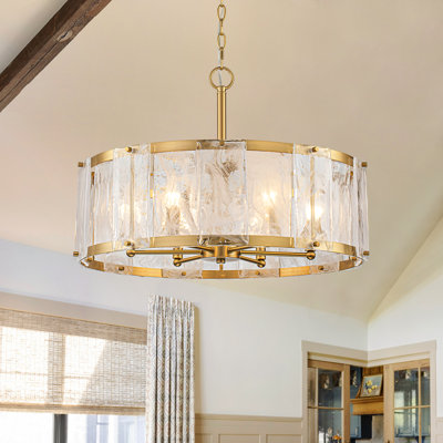 6-Light White Mist Glass Drum Chandelier