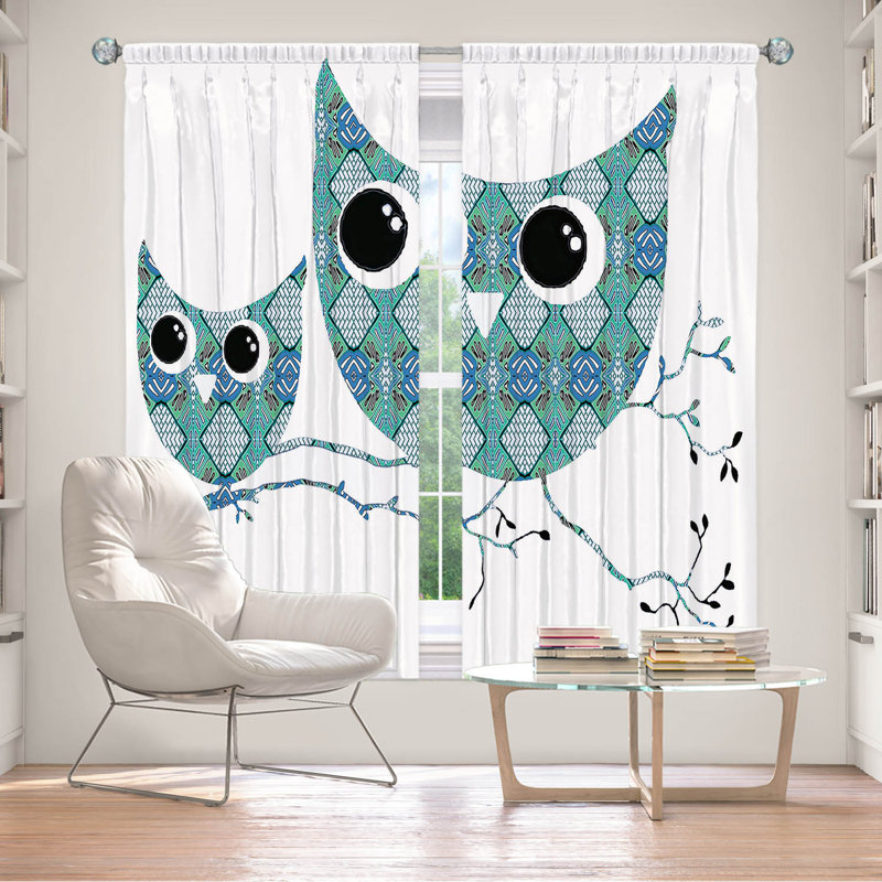 Ensemble de 2 panneaux de rideaux de fenêtre à surpiqûres pour fenêtre par Susie Kunzelmanelman - Owl Argyle