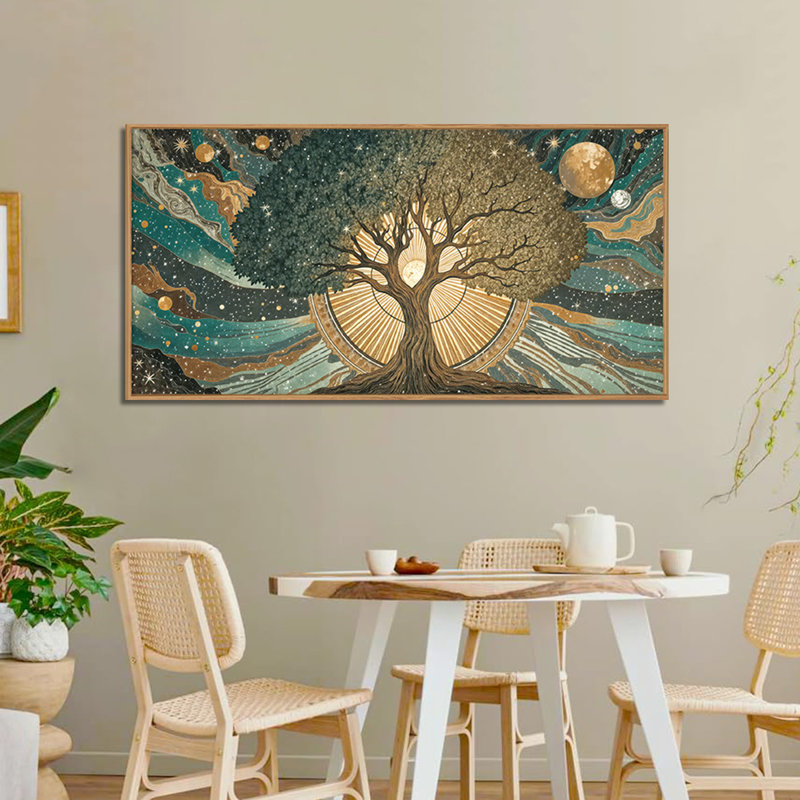 Art mural sur toile grand arbre de vie bohème, encadrement artistique lune de soleil artistique, œuvre d'art cosmique abstraite, innombrables décorations célestes pour le salon, la salle à manger, le bureau de la chambre à coucher, 20 x 40 pouces, idées de cadeaux réfléchis