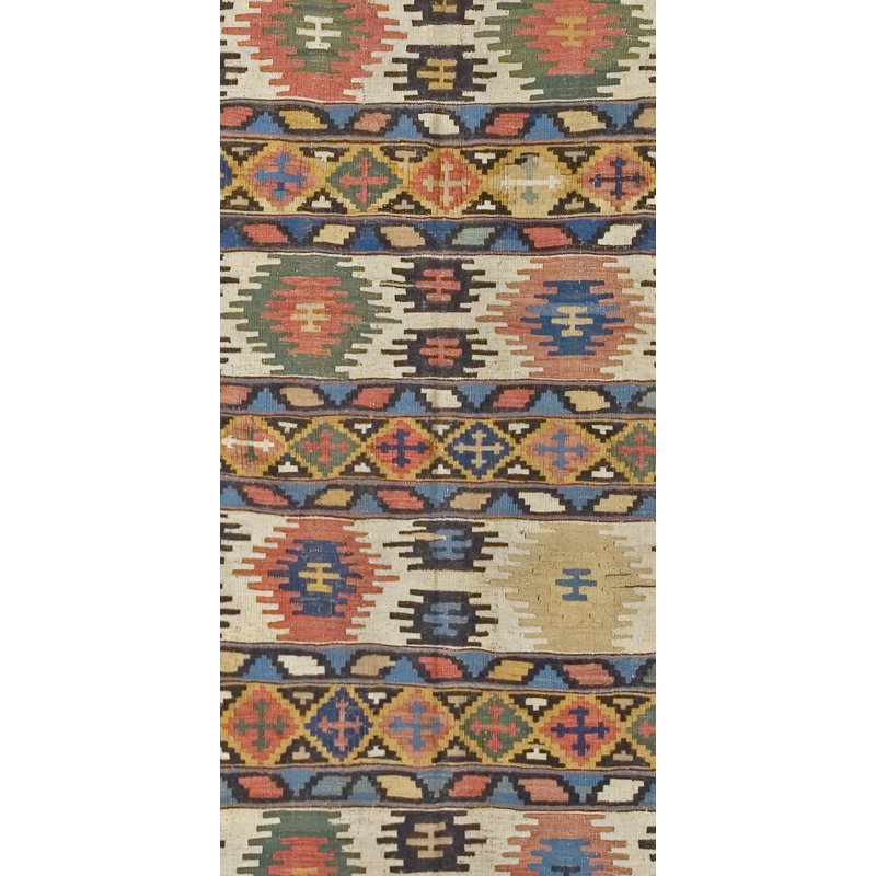 Tapis kilim antique à motif géométrique tribal tissé à plat à la fin du 19e siècle