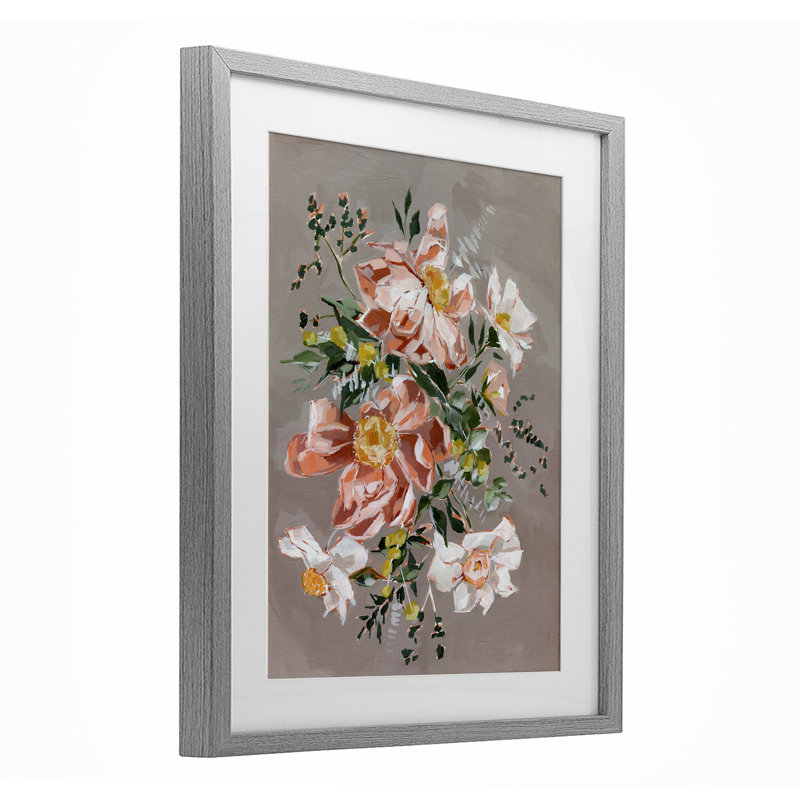 «Lush Daisies Bouquet», reproduction sous verre, conception par Annie Quigley, H 16 po x l 13 po, Cadre de ferme gris
