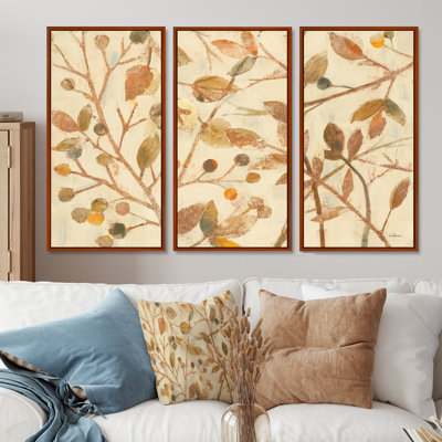 Copper Branches Composition - Farmhouse Framed Canvas Wall Art Set Of 3