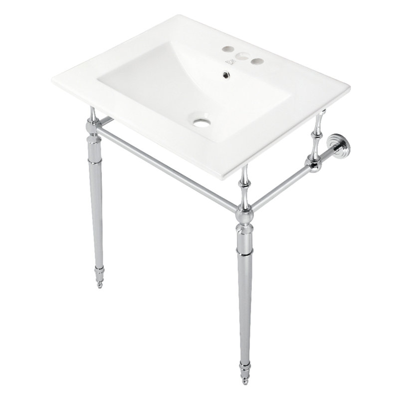 Lavabo de salle de bain console Edwardian, Chrome poli, Centres de 4 po