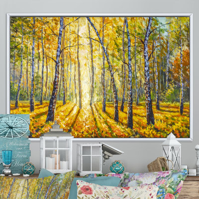 «Sunny Autumn Forest Landscape», reproduction sur toile flottante