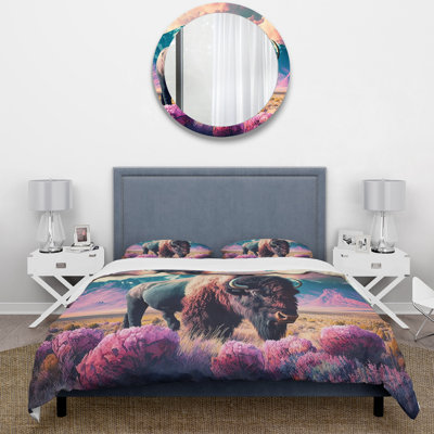 Buffalo With Landscape - Animals Duvet Cover Set - Microfiber Polyester