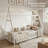 Kids House Bed with Roof, Montessori Low Floor Platform Bed with Fence Guardrails & Decorative Hooks, Convertible Wooden Twin House Bed Frame – White-455222409-455222408
