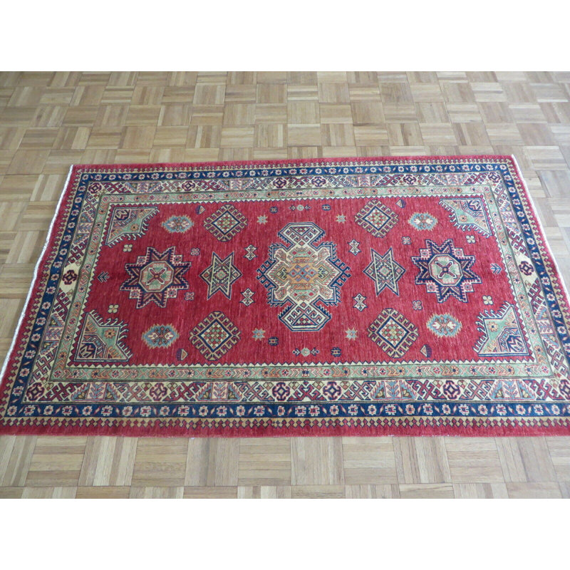 Tapis de zone en laine 3 pi 10 po x 6 pi 3 po one-of-kind à la main noué la Duerr