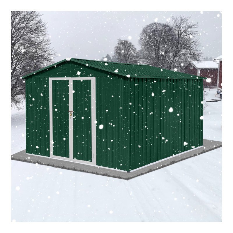 Abri de jardin en métal 10 pi x 8 pi avec rangement blanc et café, Vert