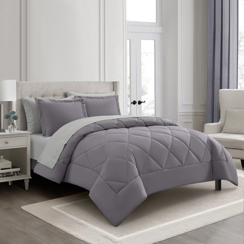 Anneli 7 Piece Quilted Comforter Set, Grayish Purple, Queen Comforter + 6 Additional Pieces