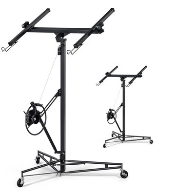 16FT Drywall Lifter with 360° Rotation - 150LBS Heavy Duty Sheetrock Hoist with 3 Wheels, Rolling Panel Lift Jack with Telescopic Arm for Ceiling Installation, Black