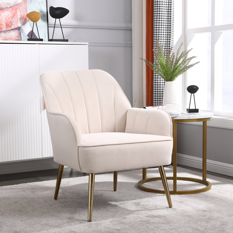 Méridienne de 25,18 po de largeur Matarranz, Velours beige