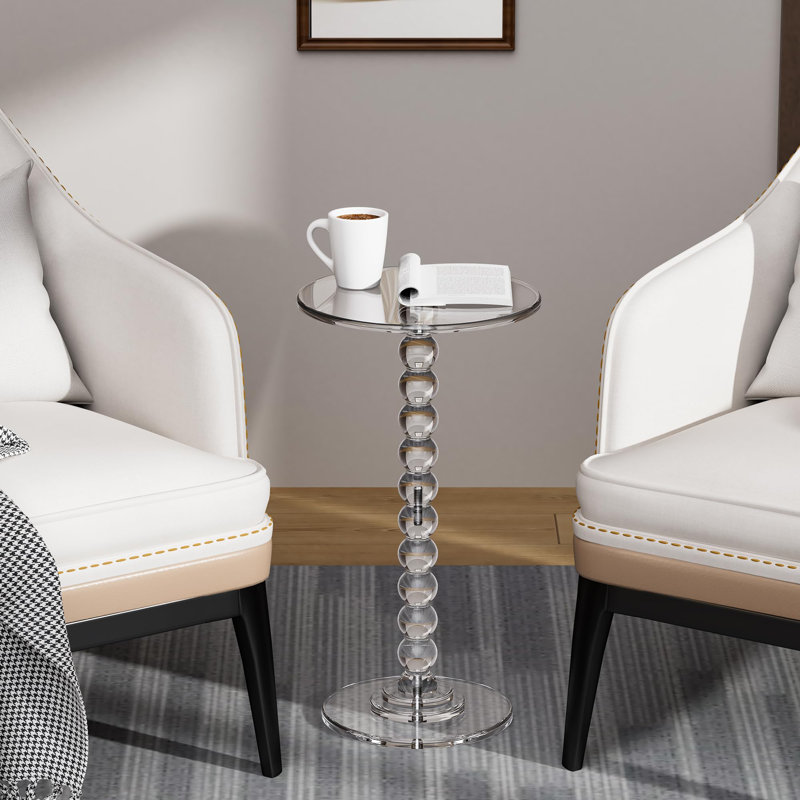 Acrylic Side Table, End Table Round Top With Solid Post For Living Room, Bedroom, Balcony, Easy Assembly (Pedestal, Clear)