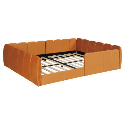 Full Size Velvet Upholstered Floor Bed