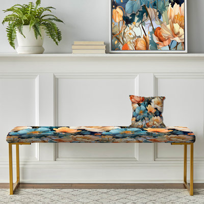 Motif de pivoines botaniques Art Nouveau - Banc rembourré floral doré