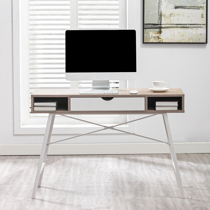 Coova Rectangle 110cm L Training Table, White, Oak/White