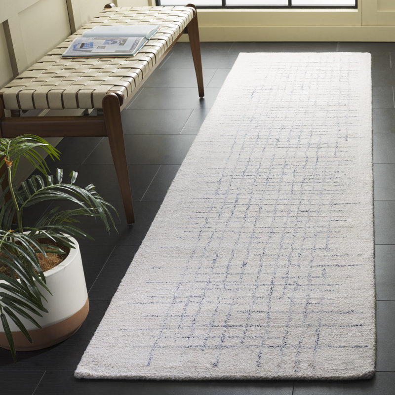 Digory Ebony Hand Tufted Wool/Cotton Abstract Rug in Ivory/Navy, Runner 2'3" x 9'