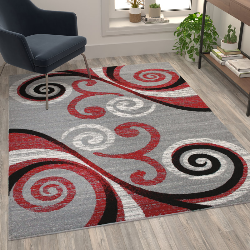 Tapis intérieur à motif abstrait tourbillonnant Aarley-Ray, Rectangle 5 pi x 7 pi