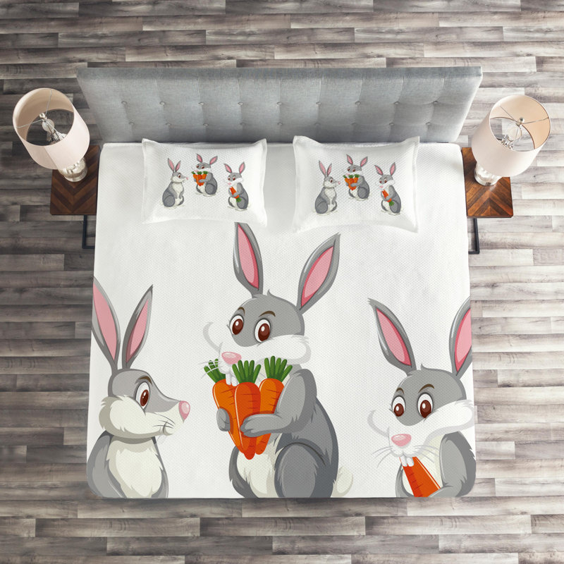 Bunny Polyester Coverlet, King Bedspread + 2 Shams