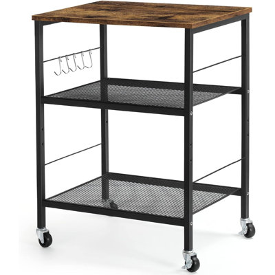 Étagère de rangement à 3 niveaux avec four à micro-ondes et chariot à café sur roulettes, brun