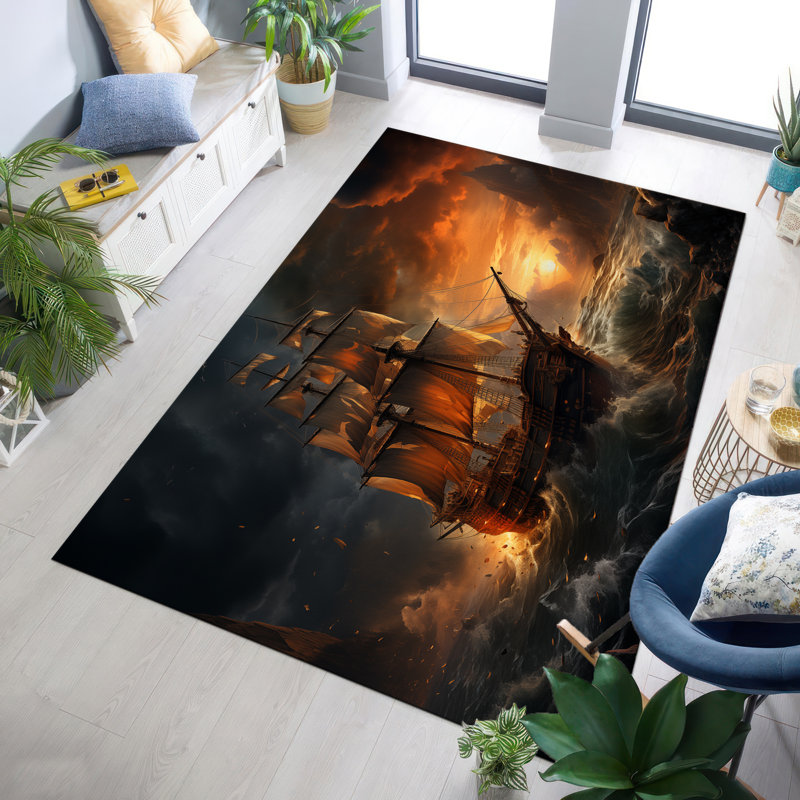 Soft Pile Printed Rug Featuring Modern Abstract Design for Stylish Home and Office Spaces, Rectangle 3'3" x 4'11"