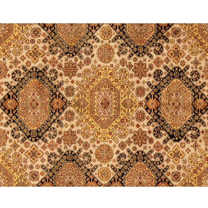 Tapis rectangulaire en laine noué à la main de conception unique 8 pi 2 po x 9 pi 11 po doré / brun / noir