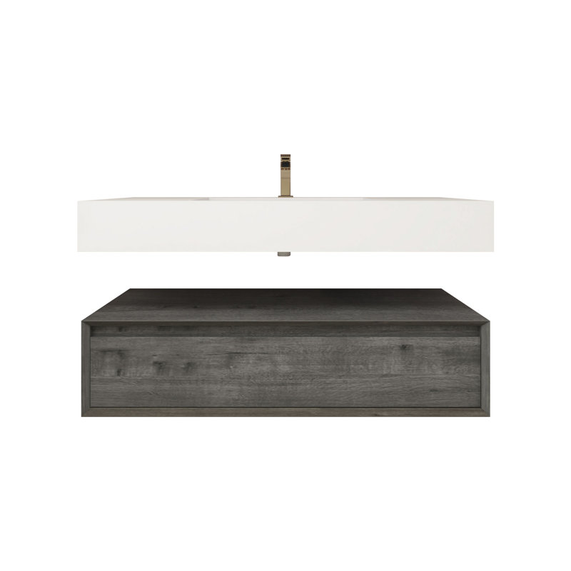 Alysa 42" Wall-Mounted Single Bathroom Vanity Set, Smoke Oak