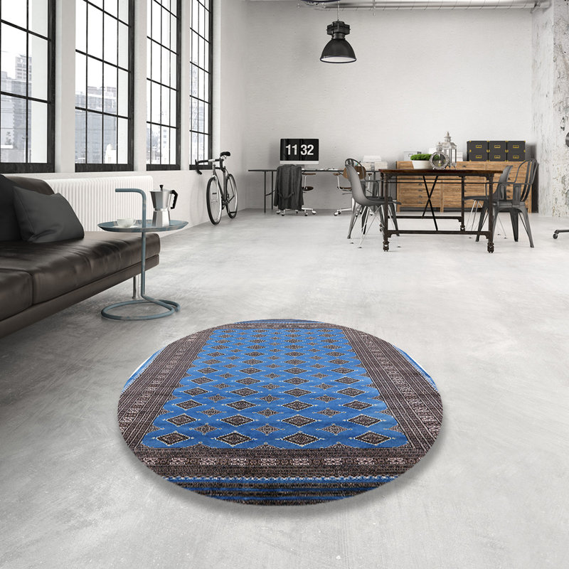 Tapis oriental bleu / gris Janiyah, Rond 8 pi