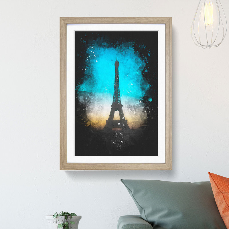 Eifel Tower in Paris France - Picture Frame Painting Print, Oak Framed, 87cm H x 62cm W x 2cm D