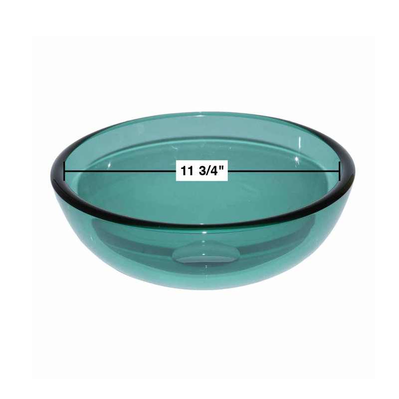 Green Tempered Glass Round Above-Counter Vessel Sink with Drain