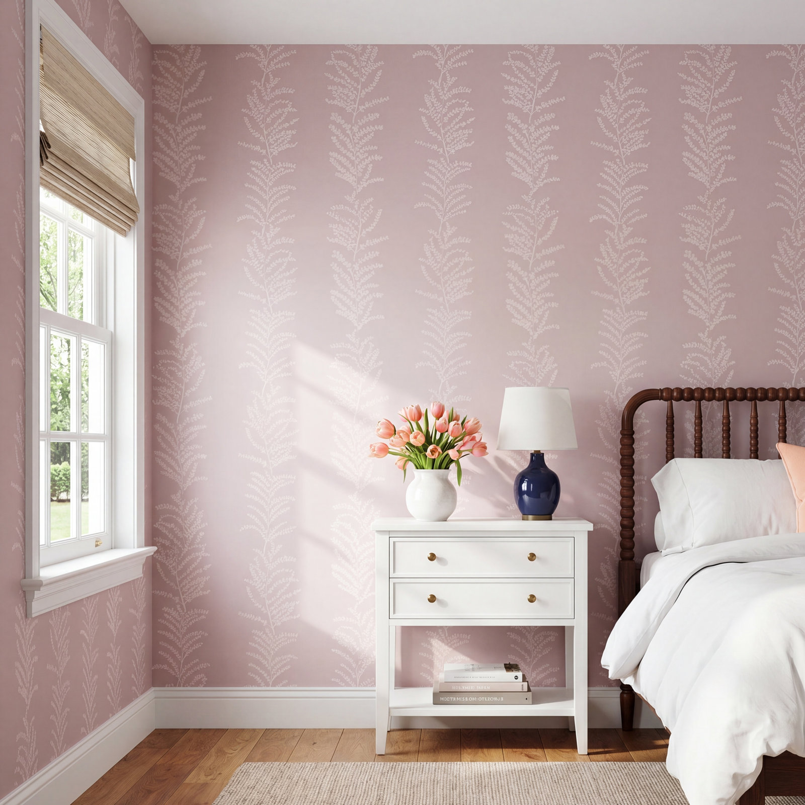 Yuki Osada Modern Floral Wallpaper, Blush Rose