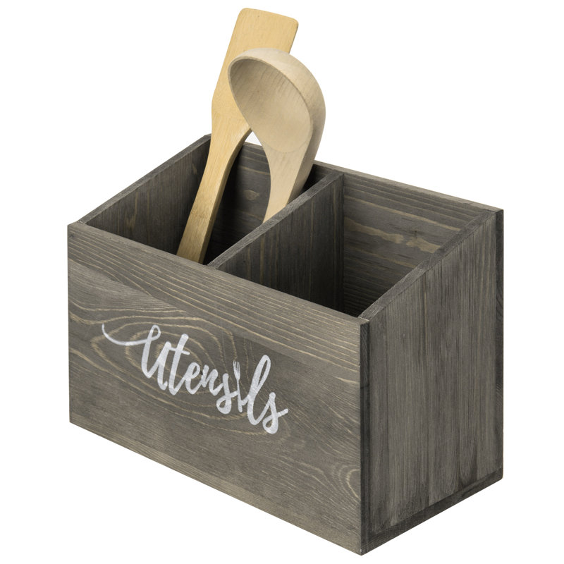 Wood Rectangle Flatware Caddy, Grey