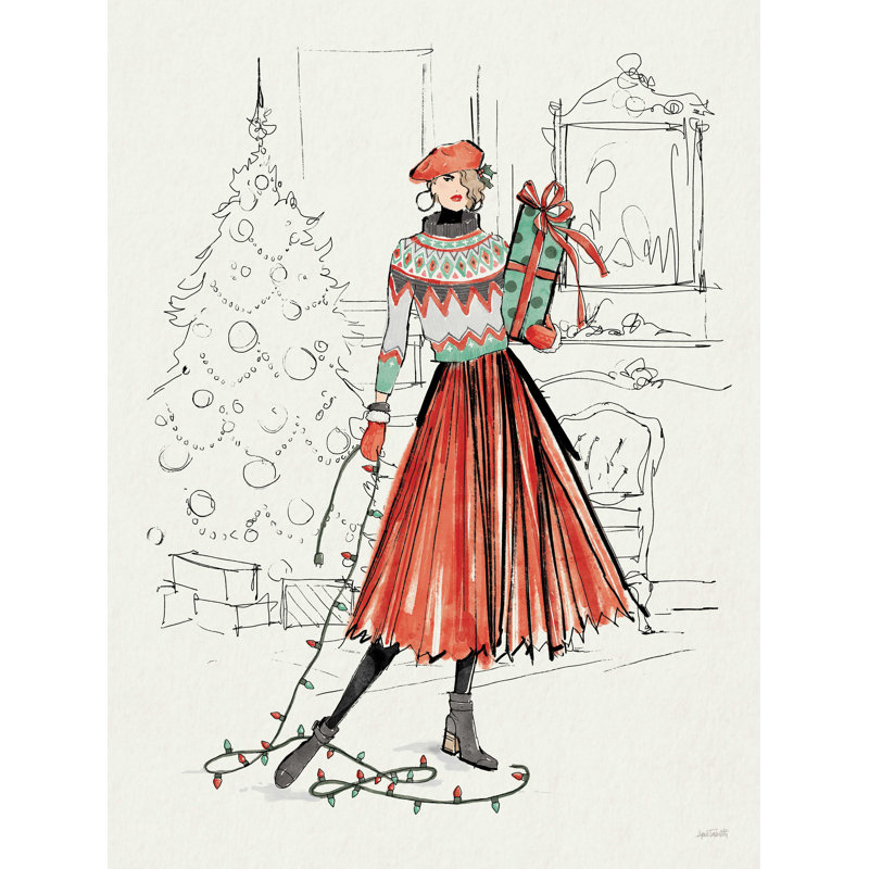 Holiday Fashionistas II - peinture sur toile tendue, H 16 po x l 12 po