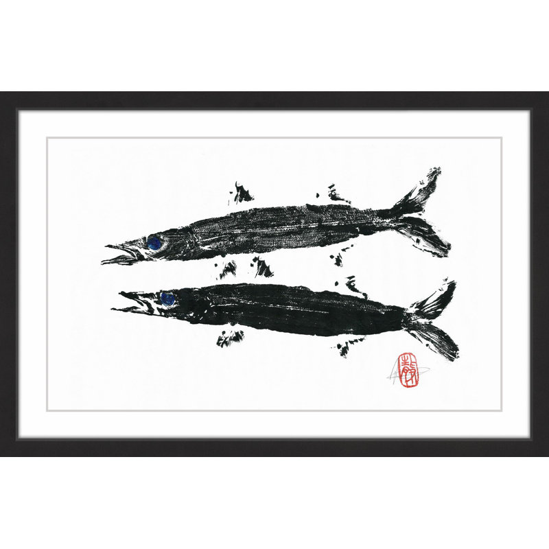 « barracuda palmiers », reproduction d’art encadrée, H 12 po x l 18 po x P 1,5 po