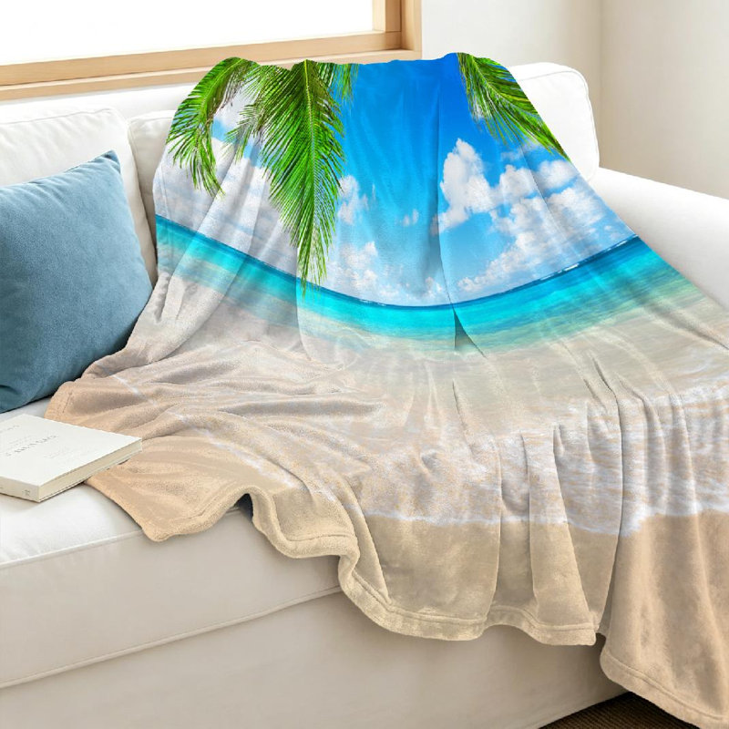 Jeté en molleton bleu flanelle ultra doux, cocotiers contre imprimé recto, Throw 40" x 50"