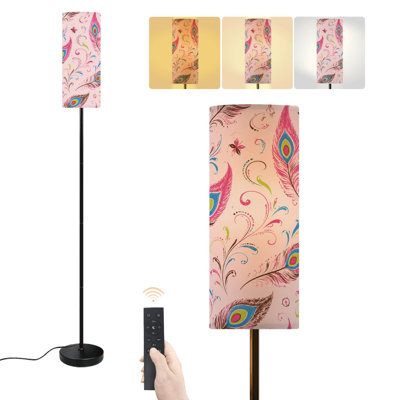 Lampe sur pied plume de paon rose tourbillon ornemental lampe sur pied moderne à intensité variable pastel avec télécommande pédale abat-jour abat-jour grand poteau d'angle pour salon chambre bureau