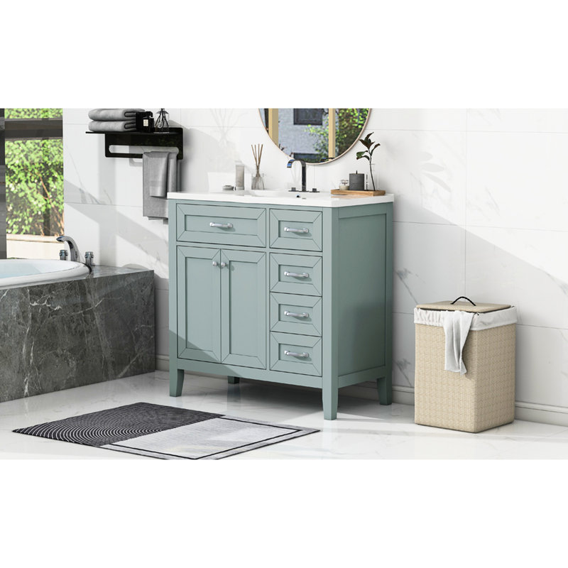 Meuble-lavabo 36 po avec finition - Évier de meuble moderne en céramique et style, Vert