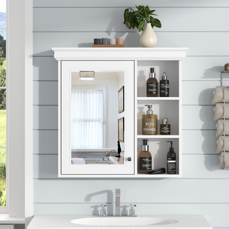 Armoire à pharmacie de salle de bain avec miroir, H 28,7 po x l 30,1 po x P 7,2 po, Blanc