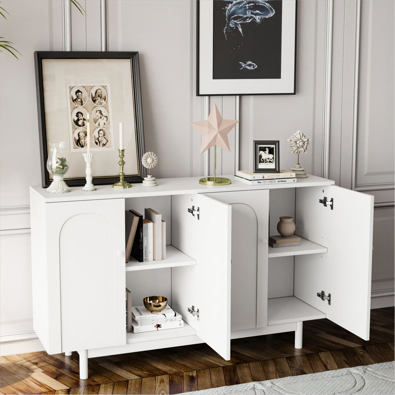 Armoire de rangement à 4 portes avec pieds en pin massif blanc, poignées pour chambre à coucher, salon et tablette de cuisine en bois massif