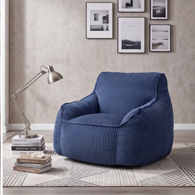 Fauteuil à billes surdimensionné en velours côtelé bleu foncé avec accoudoirs - rembourré