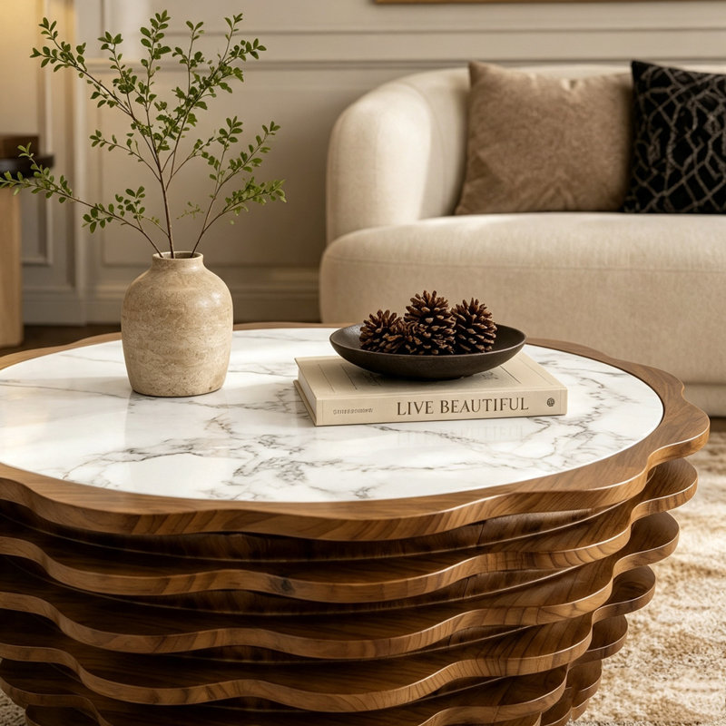 Table basse ronde à motif floral