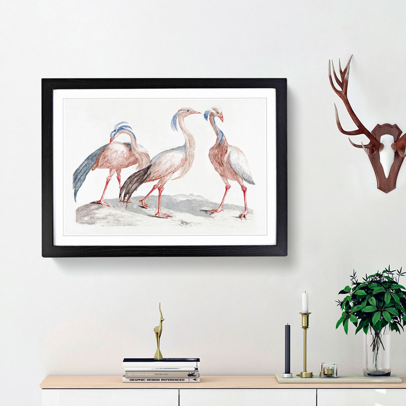 Crane Birds by Johan Teyler - Picture Frame Painting Print, 27cm H x 36cm W x 2cm D, Black Framed