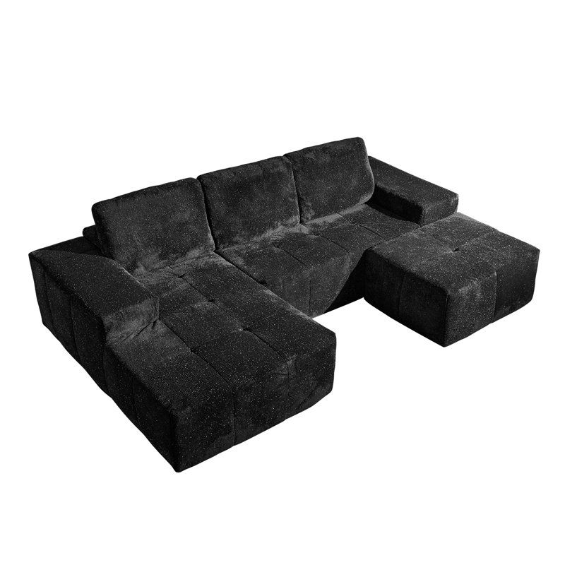 114.5''  L-Shaped Cloud Sectional Sofa with Chaise & Ottoman, Left Hand Facing, Gray